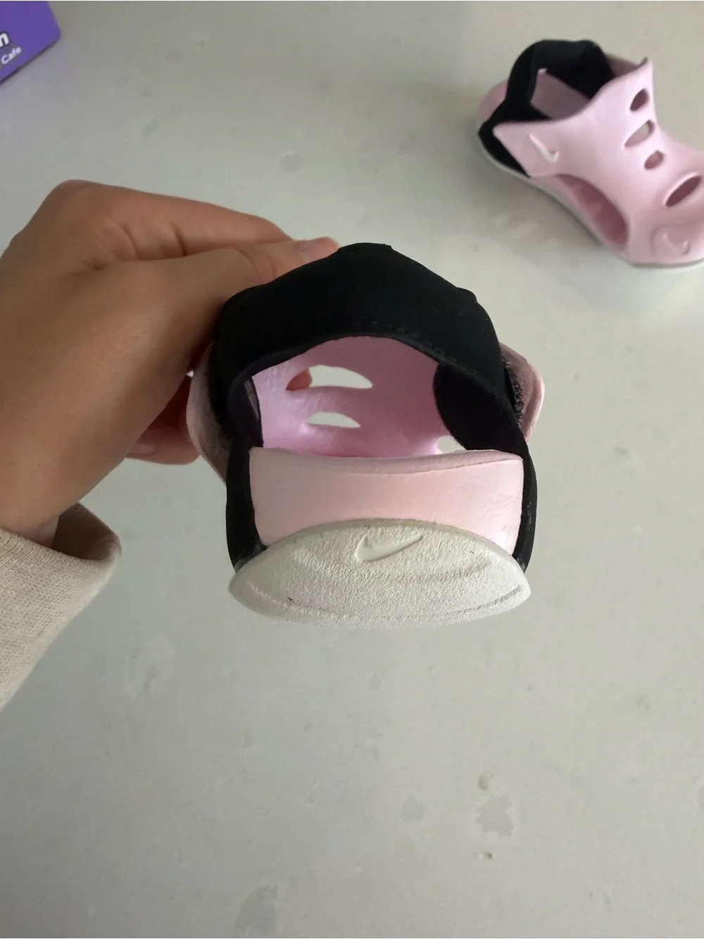 Nike Kids Light Pink and Black Open-Toe Sport Sandals